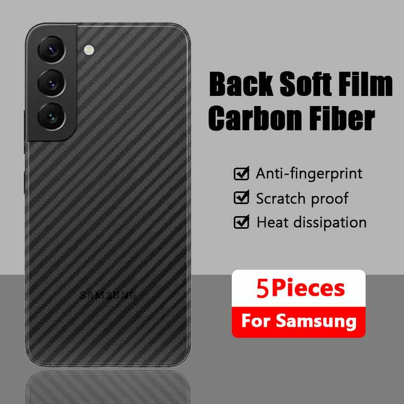 5Pcs/lot ฟิล์มกันรอยหลัง เคฟล่า Samsung Galaxy S24 S23 S22 S21 S20 FE S10 S9 S8 Plus Note 10 Lite 20 Ultra Back Carbon Fiber Screen Protector Film