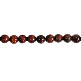 ลูกปัดหินแท้ เม็ดกลม หินพลอยตาเสือ (Tiger Eye) 10 mm - (LZ-0061 สีแดง)