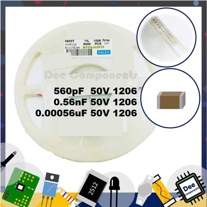 0.000082uF 0.082nF 82pF 0402 ±5% 50V C0G 0402N820J500LT 1-B2-1 (1 แพ็ค มี 100 ชิ้น)