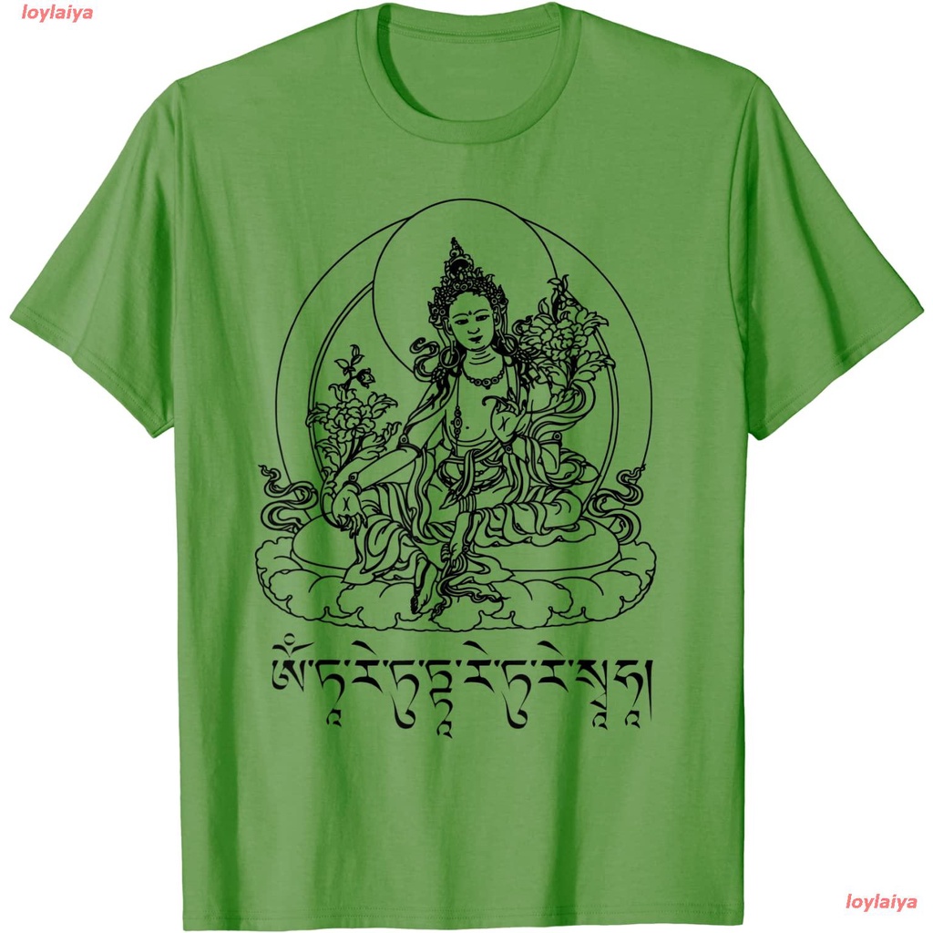 Buddha Green Tara Mantra Tibetan Buddhism Vajrayana T-Shirt เสื้อยืดผู้ชาย ลายการ์ตูนพิมพ์ลายเสื้อลายการ์ตูนผู้หญิง คอกล