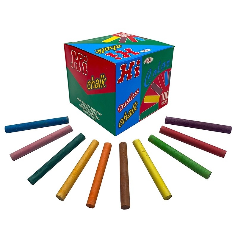 ชอล์ค ชอล์กสี ชอล์กขาว บรรจุ100 แท่ง/กล่อง ชอล์กเขียนกระดาน ฝุ่นน้อย ไร้สารอันตราย Non-toxic แบนด์ Hi Chalk
