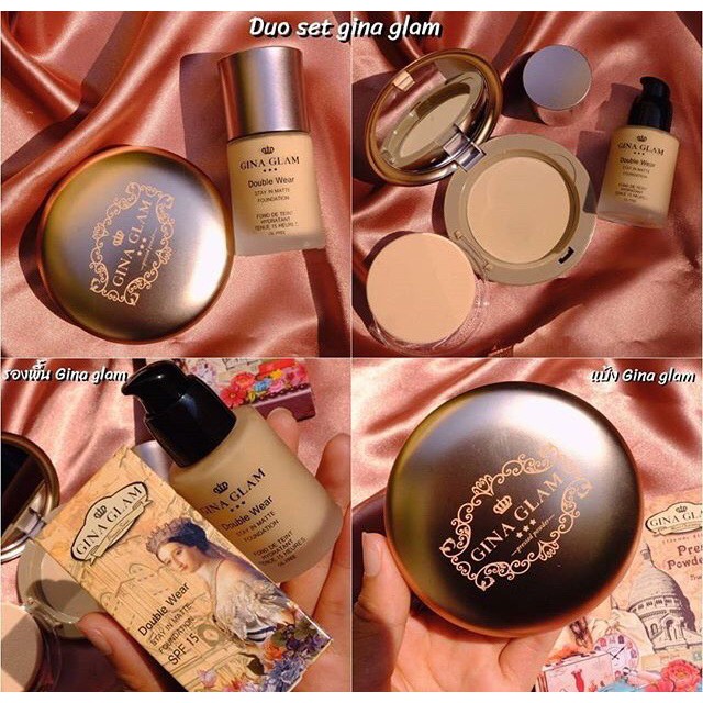 Duo set ~ gina glam(จีน่า แกลมกันน้ำG45+G40เซตคู่แป้งพับ & รองพื้น จับคู่สินค้าขายดีที่สุด มาให้แล้ว