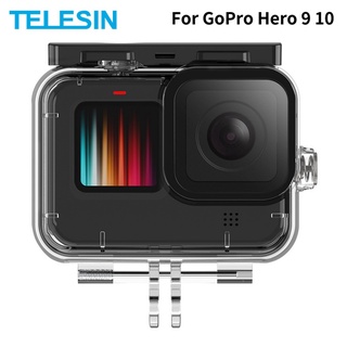 Telesin 50M เคสกันน้ํา ใต้น้ํา กระจกนิรภัย เลนส์ ดําน้ํา ฝาครอบ สําหรับ GoPro Hero 9 10 อุปกรณ์เสริมกล้อง สีดํา