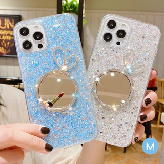 เคสโทรศัพท์มือถือ ลายกระต่าย ดาว แวววาว พร้อมกระจกแต่งหน้า สําหรับ Realme 5 7i 8 Pro C2 C11 C15 C17 C20 C21 A1K