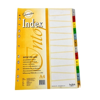 อินเด็กซ์พลาสติกPP INTOP DX-650 คั่นเอกสารชนิด 12 หยัก ขนาด A4 (1-12) 6 สี