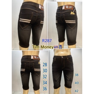 R287 ขาสั้นยืดชายมิดไนดำฟอกด่าง มีเย็บเชือกผ้าเป๋าหลัง size28-42
