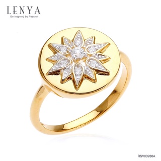 Lenya Jewelry แหวนเงินแท้ 925 ดีไซน์ทรงดวงตะวัน แวววาวสะดุดตาด้วยเพชร CZ เกรดสูงคัดพิเศษ ให้ความรู้สึกหรูหรา เลอค่า