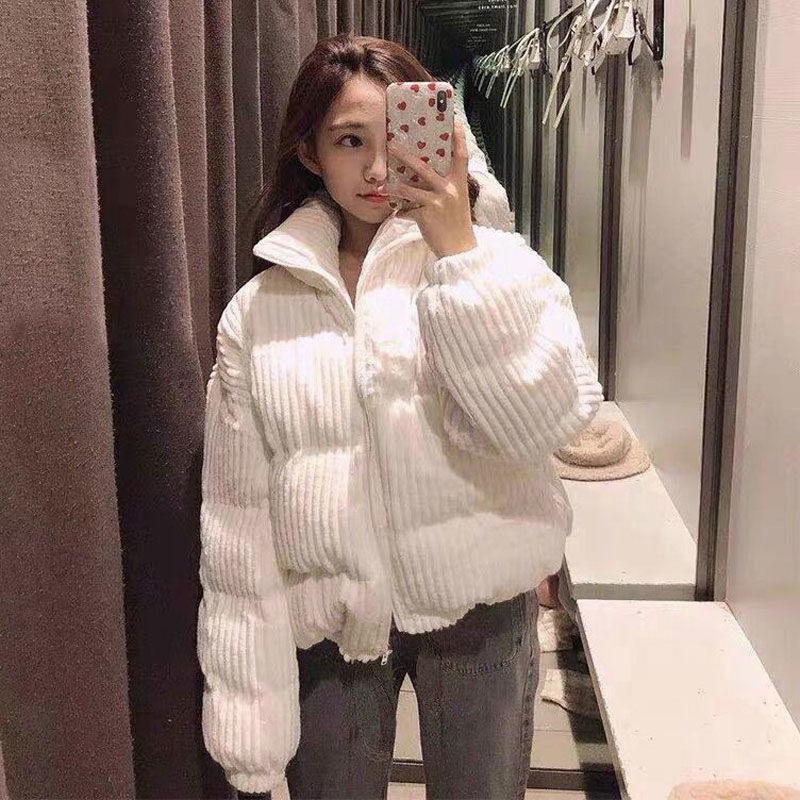 เสื้อแจ็กเก็ต ผ้าลูกฟูก บุฟองน้ํา ทรงหลวม ขนาดเล็ก แฟชั่นฤดูหนาว สไตล์เกาหลี สําหรับผู้หญิง และนักเรียน