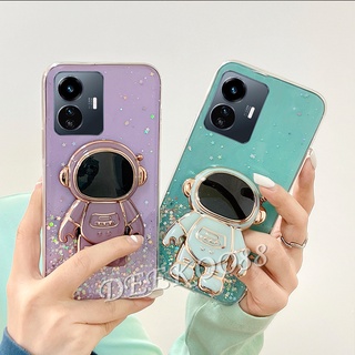 เคสโทรศัพท์มือถือ VIVO Y77 Y75 Y55 Y30 Y02s 4G Y01 Y01A X80 Pro 5G Smartphone Casing Cute Lovely Phone Case with Space Astronaut Stand Holder Cases Glitter Gel Sequins Clear Back Cover VIVOY02s