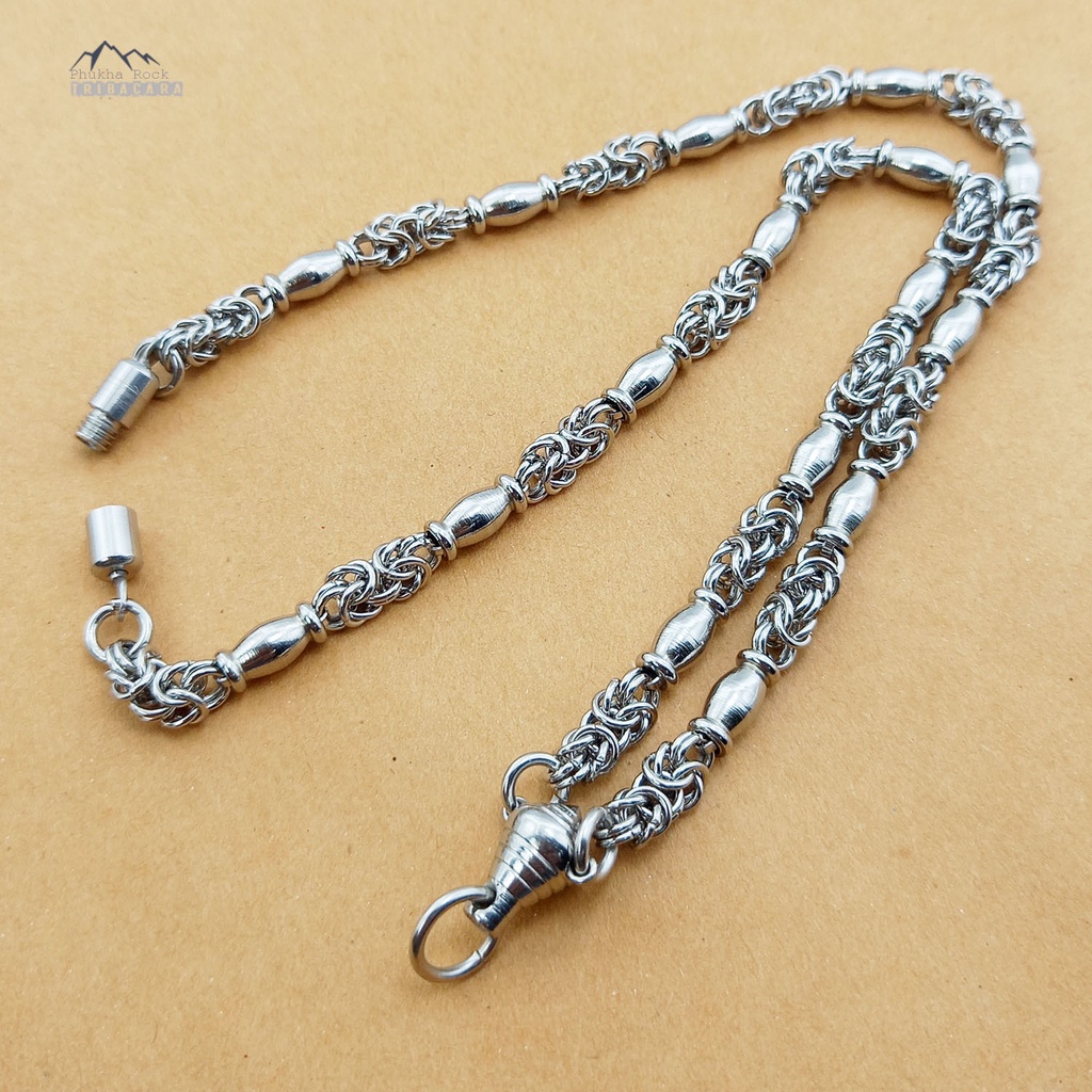 J81 ลายห่วงถัก แต่ง ข้อเลส หัวขุน 5.5 มม ยาว 22 นิ้ว สร้อยคอ ห้อยพระ สร้อยสแตนเลสแท้ สร้อยพระ stainless necklace