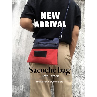 UDFB sacoche bag กระเป๋าสะพายข้างผ้าไนลอน สีแดง-กรม