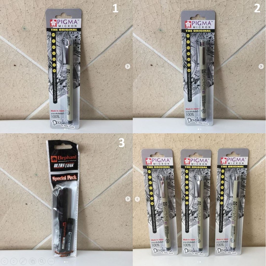 ปากกาหัวเข็ม สามารถตัดเส้นได้ PIGMA 03 05 และ ปากกาไวท์บอร์ด Elephant ตราช้าง ของใหม่ ซื้อจาก B2S ที
