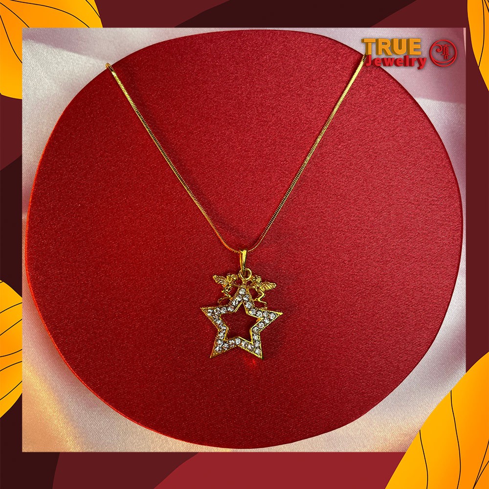 สร้อยคอทอง พร้อม จี้ดาว ฝังเพชรcz ทองไมครอน เศษทองแท้ ทองหุ้ม ทองชุบ ทองปลอม True Jewelry