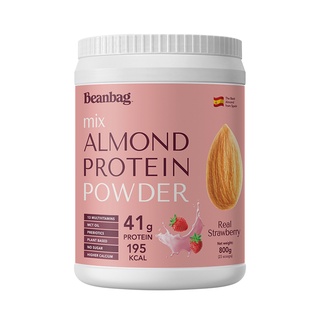 Beanbag Almond Protein Powder รส Real Strawberry 800g โปรตีนอัลมอนด์และโปรตีนพืชรวม 5 ชนิด รสสตรอว์เบอร์รี 800กรัม