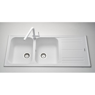 อ่างล้างจานชนิด 2 หลุม 1 ที่พัก เนื้อแกรนิตสังเคราะห์สีขาว ร…