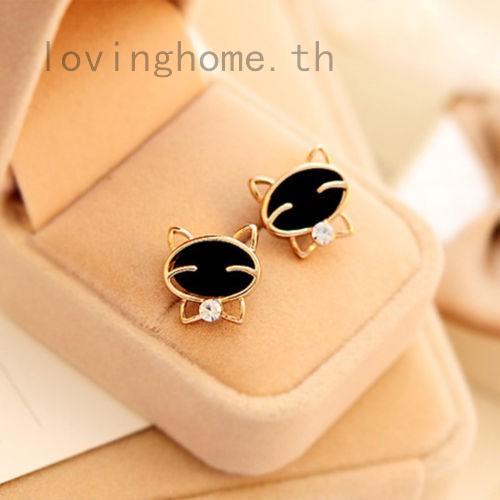 1 Pair New Fashion Lovely Black Smiley Face Cat s Ear Nail Alloy Women Chic Gift