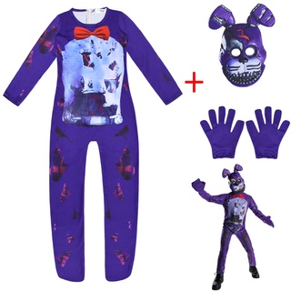 FNAF Toy Rabbit Cosplay Halloween Kid Sundrop Costume Bodysuit Jumpsuit Mask Glove