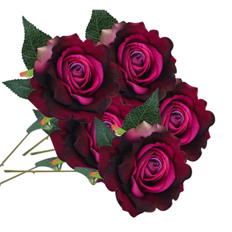 5 Pcs Artificial Silk Fake Rose Flowers Floral Wedding Bouquet Party ...