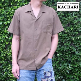 🔥ส่งฟรี EMS🔥KACHARI เสื้อลินิน สีเขียวขี้ม้า ทรงฮาวาย กระดุมกะลา 🌿ใส่ได้ทั้งชาย-หญิง