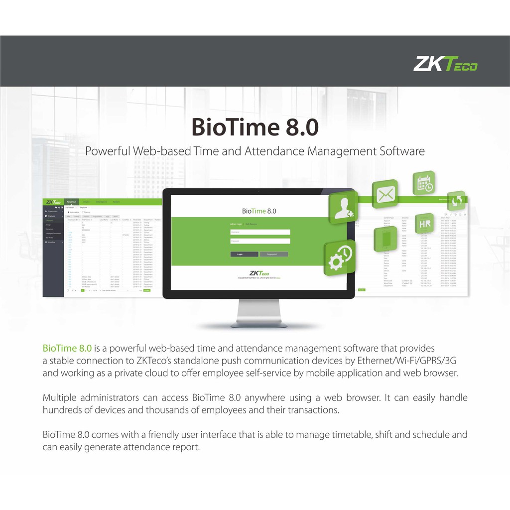 ZKTeco BioTime 8.0 Web-based Time and Attendance Management Software ซอฟต์แวร์จัดการเวลาและการเข้างา