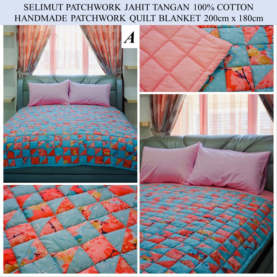 Selimut Patchwork ผ้าฝ้าย 100% ผ้าห่มผ้านวมคลุมเตียง 200x180 ซม.ขนาด Queen ขนาด King ขนาดเตียง Cadar