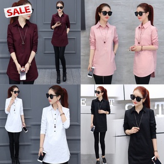 tdg Women Shirt Casual Slimming Mid-length Long-sleeve Bottoming Blouse