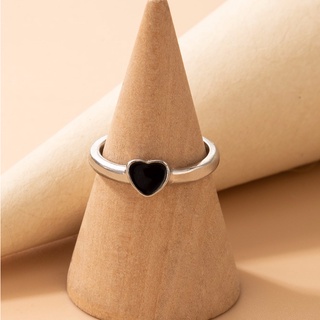 แหวนเงินหัวใจมินิสีดำ Mini Black Hear Decor Ring