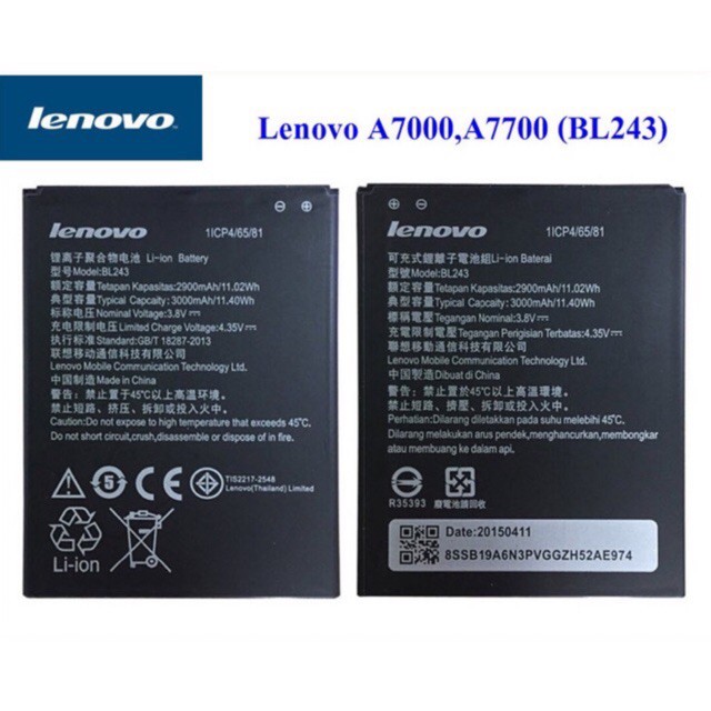 แบตเตอรี่เกรดแท้ ​Lenovo k3 note A7000 A7000PLUS A7700 A7600 BL243 แบตเตอรี่พร้อมชุดไขควง