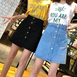 👧Hot sale💥Size:S-2XL💥ใหม่ กระโปรงทรงเอยีนส์เอวสูงสีดำ ทรงหลวม กระโปรงทรงเอ. กระโปรงแฟชั่น