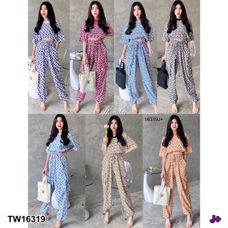 TW16319 Set 2 ชิ้น เสื้อครอปแขนสั้น + กางเกงขายาวเอวสูง