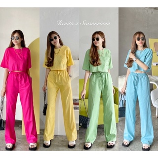 💫New💫(พร้อมส่ง)Basic Linen Set ชุดเซทเสื้อครอปกางเกงขายาว