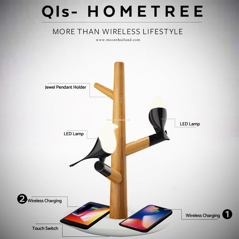 Hummingbird lamp (พร้อม Wireless Charge QI fast charge 2 ด้าน) ชาร์จได้ 2 เครื่อง