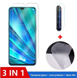 ♥【Readystock】 + COD ♥(3in1) สำหรับ Realme 5i 5S 5 3 X2 Pro XT X C1 C2 C3 กระจกนิรภัยแบบเต็มหน้าจอฟิล์มกันรอยหน้าจอ + ฟิล์มคาร์บอนไฟเบอร์ + ฟิล์มเลนส์กล้อง