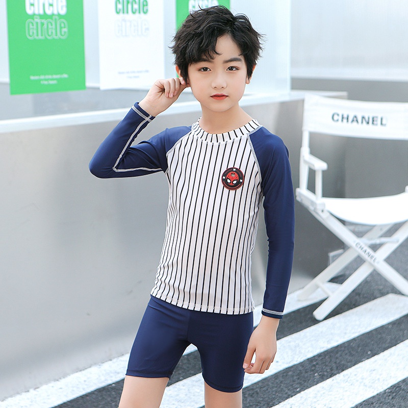 jqk ชุดว่ายน้ำเด็กผู้ชาย เสื้อแขนยาว+กางเกง (มี2สี กรม/แดง) รุ่น 0702