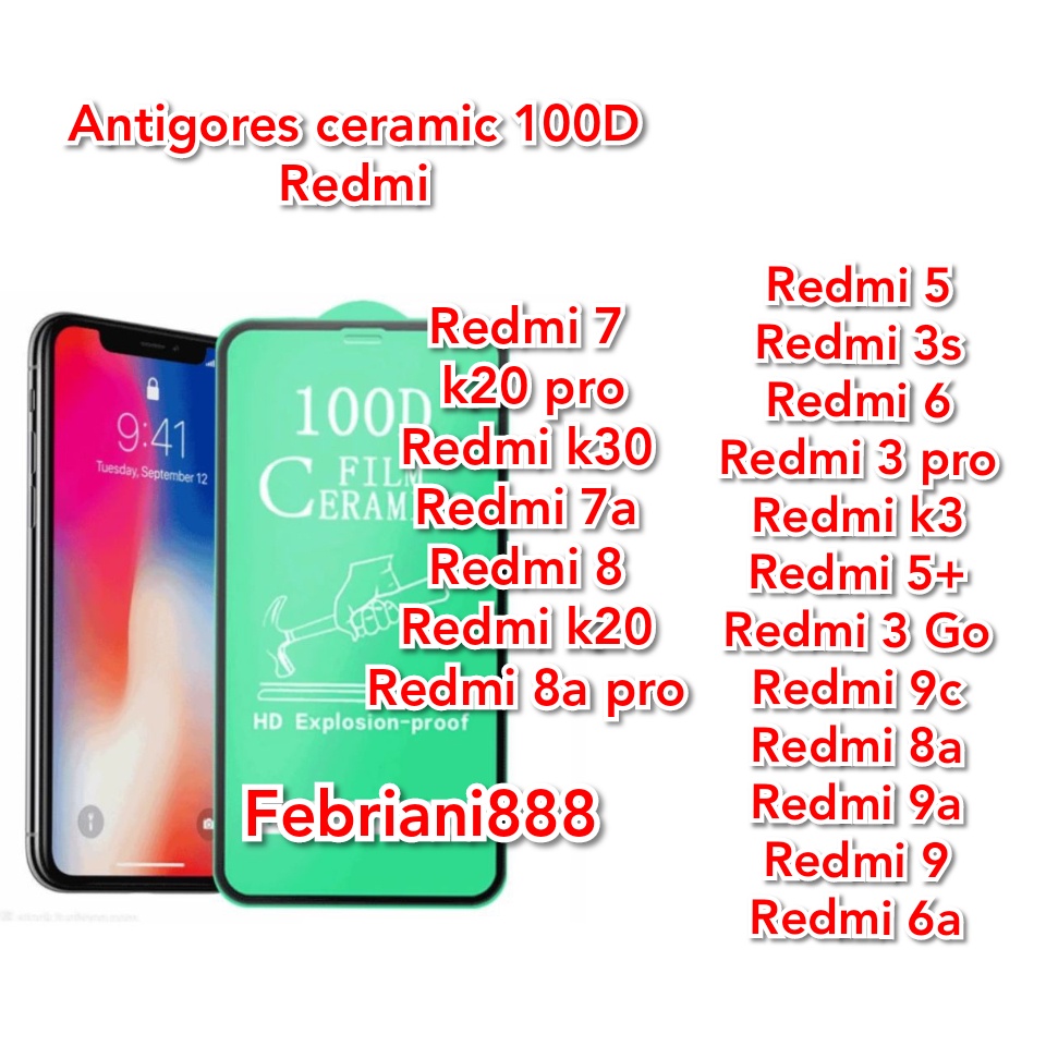 Redmi 5+/5/3/K3/K30/K20/K20Pro/9/9A/9C/6A/7/7A/8/8A/8APro/Go/3s/3Pro Anti-Scratch เซรามิค 100D