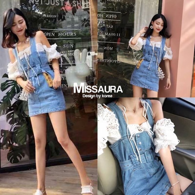 เอี๊ยมยีนส์ สไตล์เกาหลีมาพร้อมเข็มขัด ราคาถูก ถูก รีวิว นำเข้า ราคาส่ง jumpsuit478