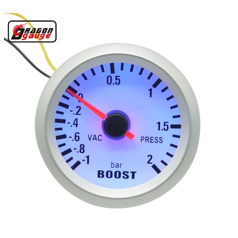 Dragon Gauge คุณภาพสูงสีขาว 52 มม.LED สีฟ้ารถ Turbo ความดัน - 1-2 บาร์ Turbo Boost Gauge Meter สําหรับ DO6032