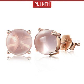 PLINTH ต่างหูเงินแท้ 925 Rose Gold Fur Furong Stone แบบเรียบง่าย1779