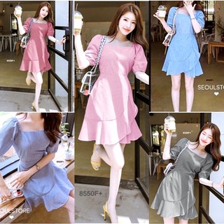 GN8550 *รบกวนสอบถามก่อนสั่งซื้อจ้า* Dress ชุดเดรสผ้าคอตตอนลายริ้ว คอเหลี่ยม