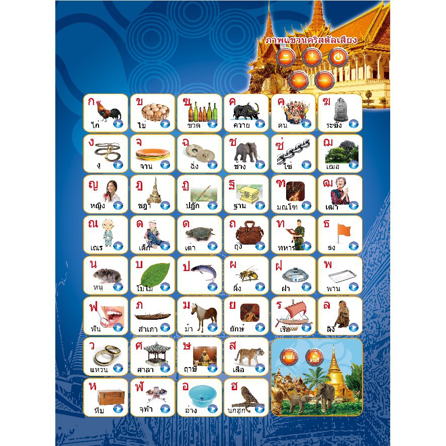 ก-ฮ โปสเตอร์พูดได้ หนังสือมีเสียงภาษาไทย เรียนรู้พยัญชนะไทย 44 ตัว พิเศษฟรีถ่านพร้อมใช้งาน