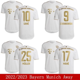 เสื้อกีฬาแขนสั้น ลายทีมฟุตบอล Bayern München Away Lewandowski Muller Mane Sane HT1 2022-2023 พลัสไซซ์ สําหรับผู้ชาย และผู้หญิง TH1