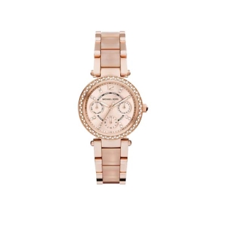 MICHAEL KORS นาฬิกาข้อมือผู้หญิง รุ่น MK6110 Mini Parker Multi-Function Rose Blush Acetate - Rose Gold