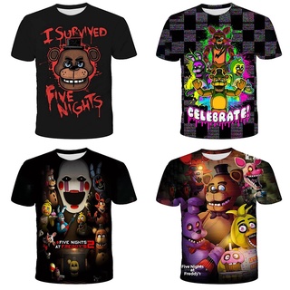 เสื้อยืดแขนสั้น พิมพ์ลาย Five Nights 3 มิติ แฟชั่นสําหรับเด็กผู้ชาย และเด็กผู้หญิง