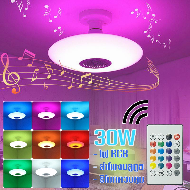 หลอดไฟบลูทูธ 30W หลอดไฟRGB +ลำโพงบลูทูธในตัว รีโมทควบคุม หลอดไฟติดเพดาน -1784