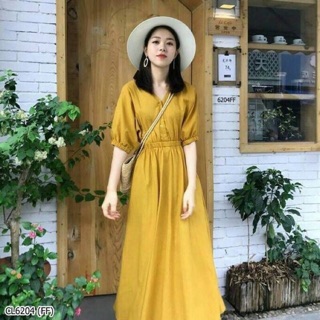 Maxi dress เดรสยาวสีเหลืองทรงสวย