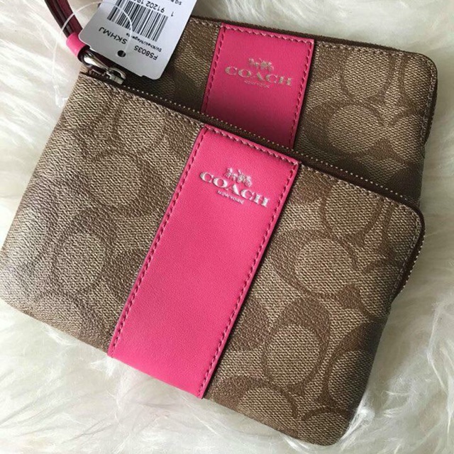 กระเป๋าสตางค์คล้องมือ COACH F58035 CORNER ZIP WRISTLET คล้องมือ s ซิบเดียว