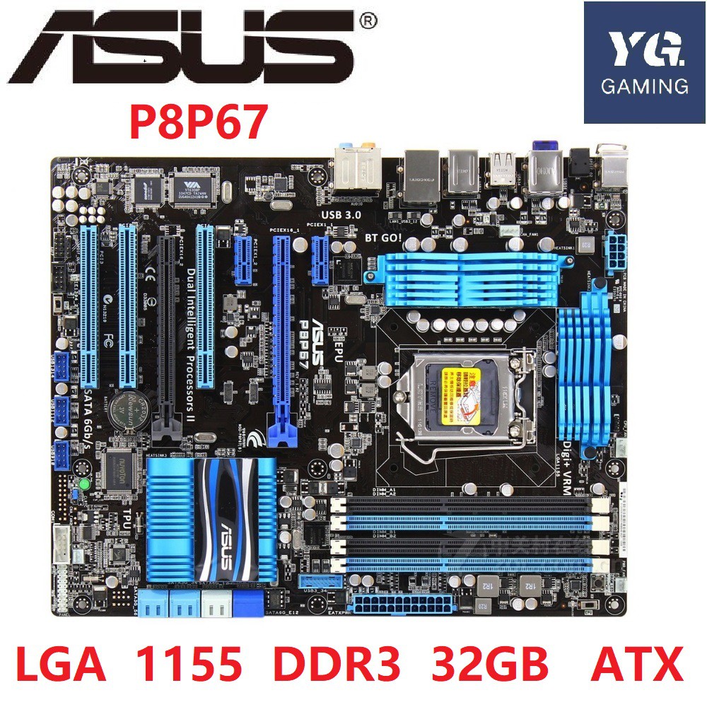 P8P67 เมนบอร์ดเดสก์ท็อป P67 ซ็อกเก็ต LGA 1155 i3 i5 i7 DDR3 32G ใช้