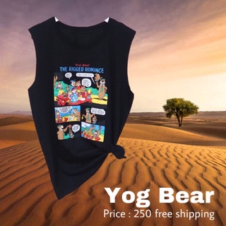 เสื้อยืดแขนกุด Yog Bear ทรง Oversized สกรีนหนาลายน่ารัก งานผ้า cotton อย่างดี