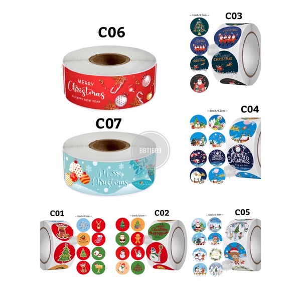CH009 สติกเกอร์ม้วน เทศกาลคริสต์มาส (500ดวง/ม้วน)