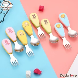 DODOLOVE ชุดช้อนส้อมสแตนเลส ช้อนส้อมสำหรับเด็ก ช้อนส้อมเด็ก ลายน่ารัก